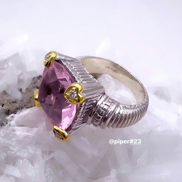 Judith Ripka Pink Crystal & Diamond JR TWO Sterling Silver 18K Fontaine Ring - 5 - Picture 8 of 14